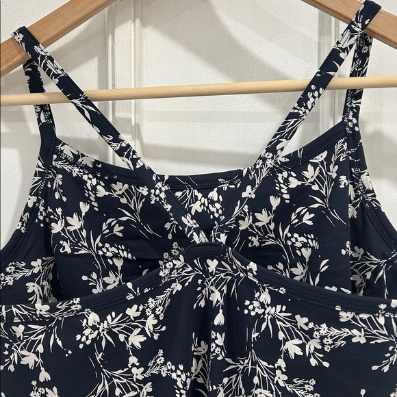 PACT Organic Cotton Fit and Flare Midi Dress in Navy White Floral Print NEW - L - Picture 5 of 14